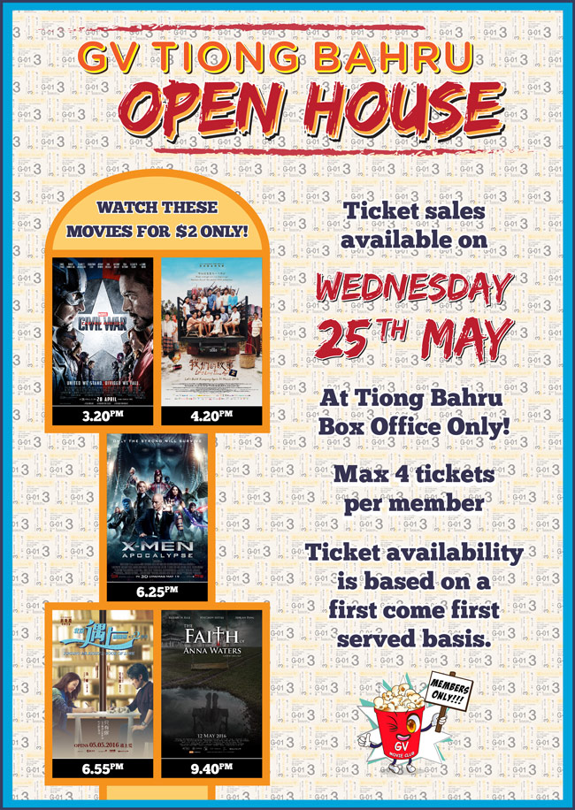 Golden Village Tiong Bahru Open House $2 Movie Tickets 25 May 2016 - Why Not Deals 2