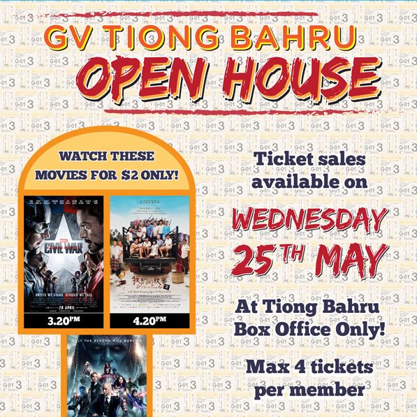 Golden Village Tiong Bahru Open House $2 Movie Tickets 25 May 2016