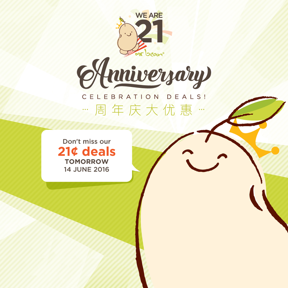 Mr Bean SG 21st Anniversary 21 Cents Deals 14 Jun 2016