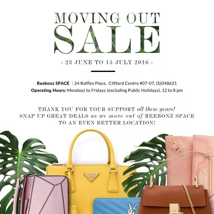 Reebonz SG Moving Out Sale Up to 80% Off 23 jun to 15 Jul 2016