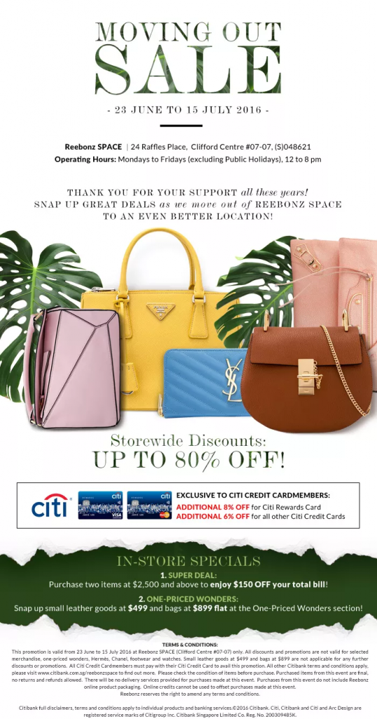 Reebonz SG Moving Out Sale Up to 80% Off 23 jun to 15 Jul 2016 - Why Not Deals