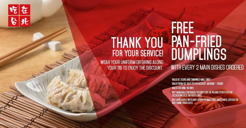 SAF Day Promo Eat At Taipei FREE Gyoza with 2 Mains 1 Jul to 7 - Why Not Deals