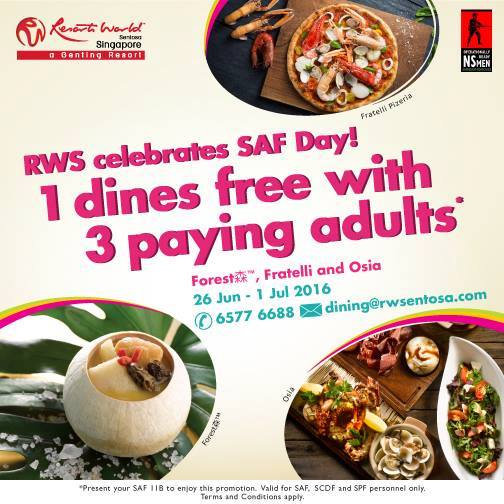 SAF Day Promo RWS 1 Dine FREE with 3 Paying Adults 26 Jun to 1 Jul 2016