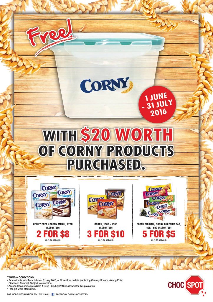 Choc Spot FREE Corny Container Singapore Promotion 1 Jun to 31 Jul 2016 | Why Not Deals