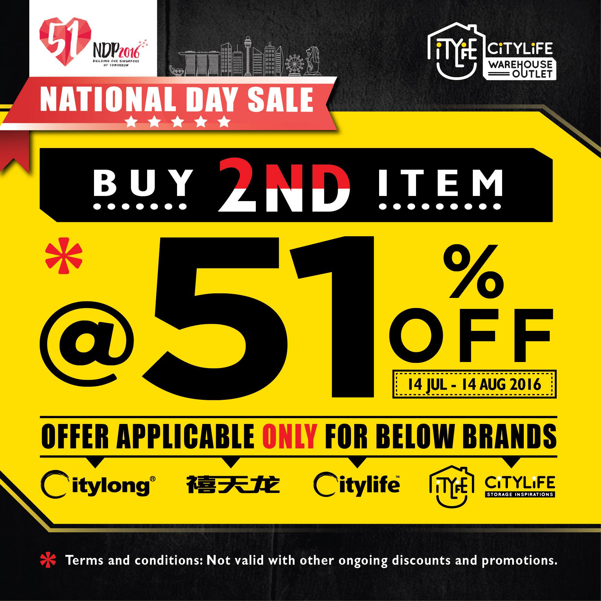 Citylife National Day Sale Singapore Promotion 14 Jul to 14 Aug 2016
