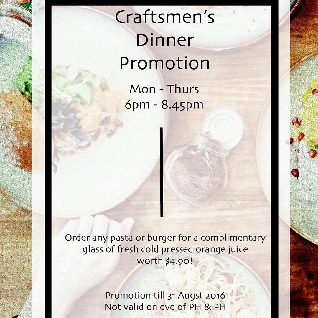 Craftsmen Specialty Coffee Singapore Dinner Promotion ends 31 Aug 2016