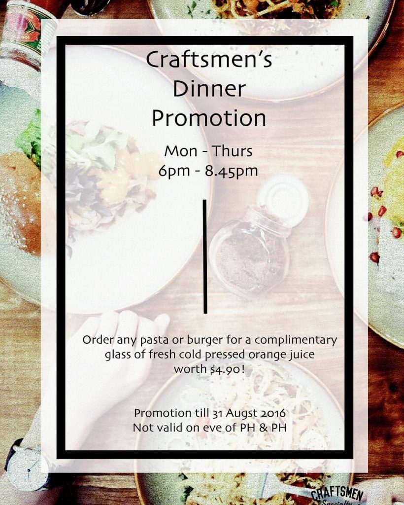 Craftsmen Specialty Coffee Singapore Dinner Promotion ends 31 Aug 2016 | Why Not Deals