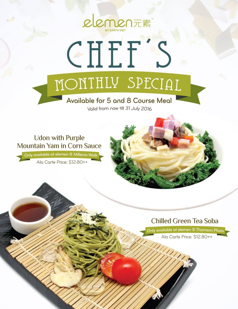 Elemen Chef's Monthly Special Singapore Promotion ends 31 Jul 2016 | Why Not Deals