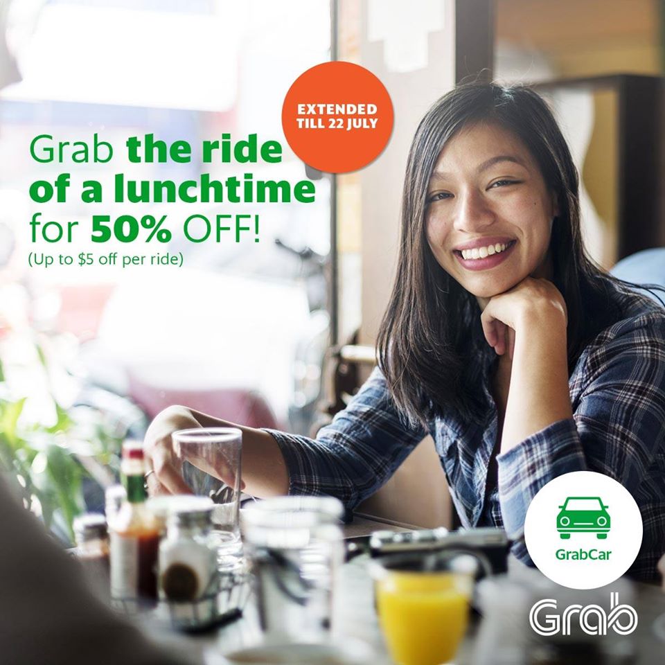 Grab 50% Off Lunchtime Ride Singapore Promotion 18 to 22 Jul 2016