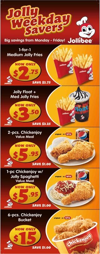 Jollibee Jolly Weekday Savers Singapore Promotion 16 Jun to 31 Aug 2016 | Why Not Deals