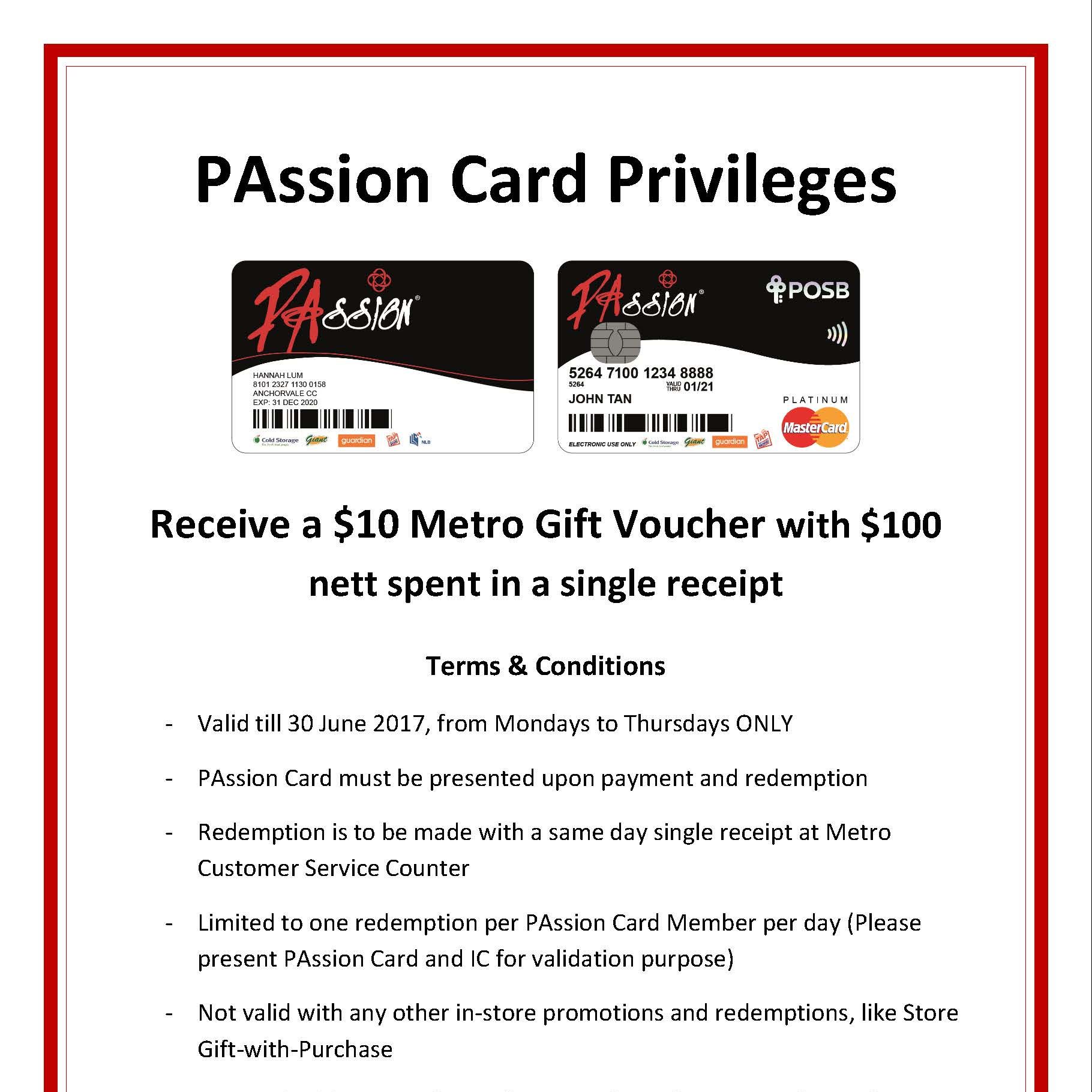 METRO Passion Card Privileges Singapore Promotion ends 30 Jun 2017