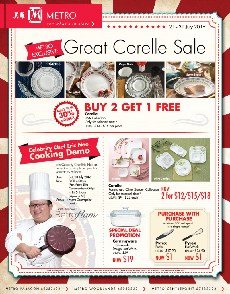 METRO The Great Corelle Sale Singapore Promotion ends 31 Jul 2016 | Why Not Deals