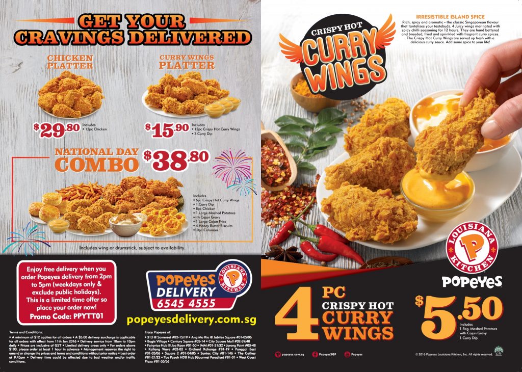 Popeyes Crispy Hot Curry Wings Coupon Singapore Promotion ends 21 Aug 2016 | Why Not Deals