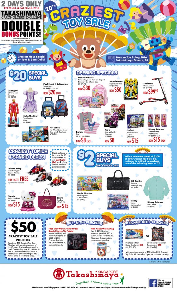 Takashimaya Craziest Toy Sale Singapore Promotion 29 Jul to 9 Aug 2016 | Why Not Deals 1