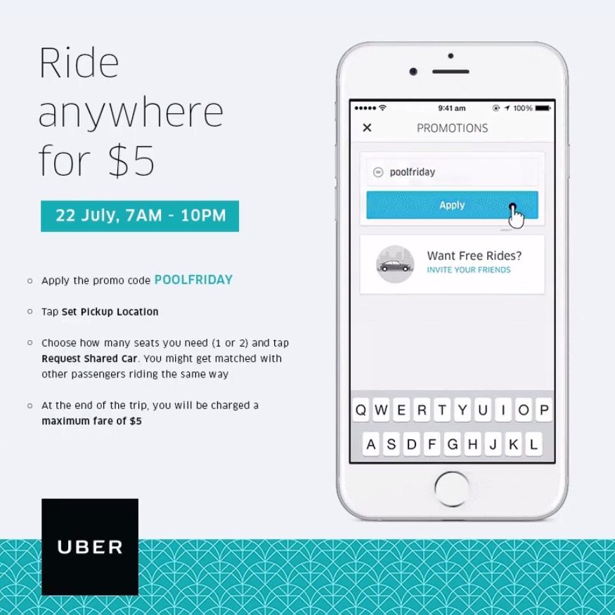 UBER Ride Anywhere for $5 Singapore Promotion 22 Jul 2016