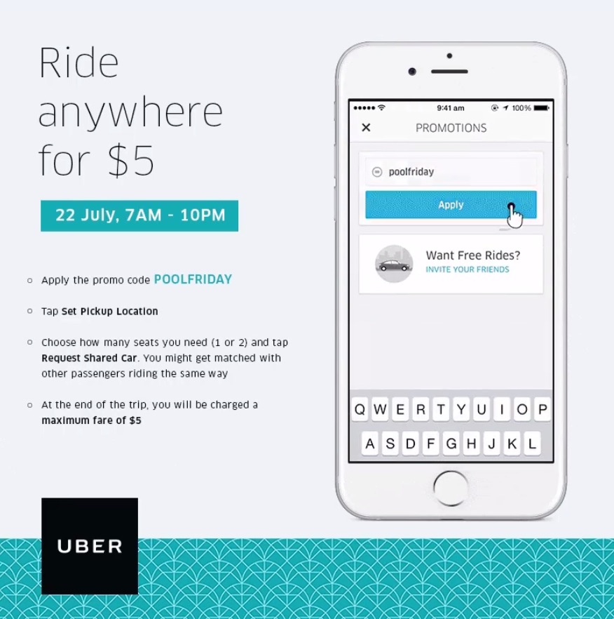 UBER Ride Anywhere for $5 Singapore Promotion 22 Jul 2016 | Why Not Deals