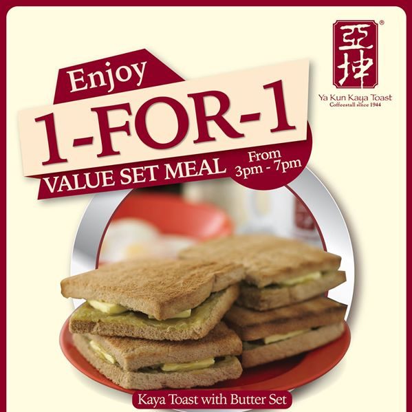 Ya Kun 1-For-1 Value Set Meal Singapore Promotion ends 29 Jul 2016