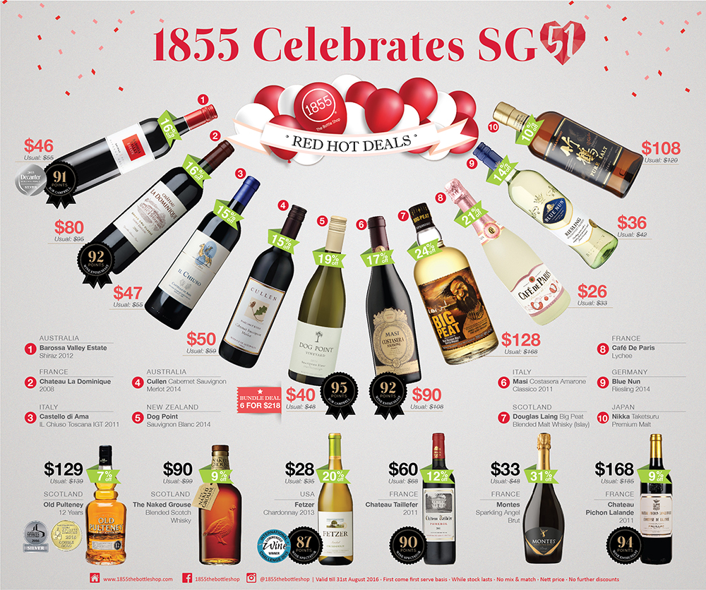 1855 The Bottle Shop SG51 Singapore National Day Promotion ends 31 Aug 2016 | Why Not Deals 1