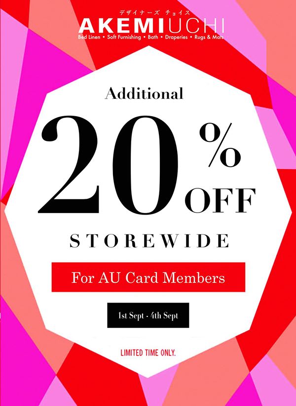 Akemi Uchi Singapore AU Members Additional 20% Off Storewide Promotion 1 to 4 Sep 2016 | Why Not Deals