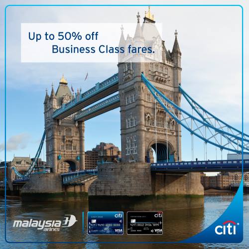 Citi 50% Off Malaysian Airlines Business Class Singapore Promotion ends 8 Aug 2016