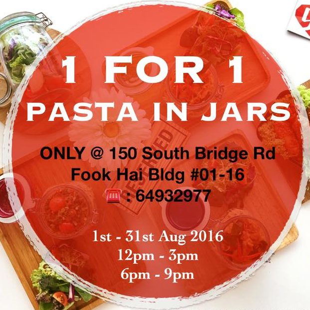fArt tArtz 1-for-1 Pasta in Jars Singapore National Day Promotion 1 to 31 Aug 2016