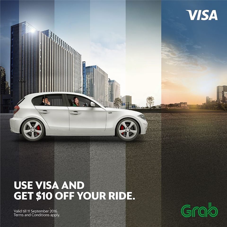 Grab $10 Off with VISA Singapore Promotion 1 Aug to 11 Sep 2016