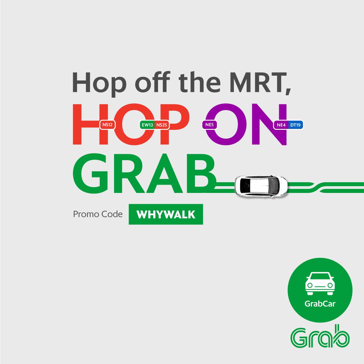 Grab Singapore $3 Off 5 GrabCar Rides to or from MRT Stations Promotion ends 2 Sep 2016