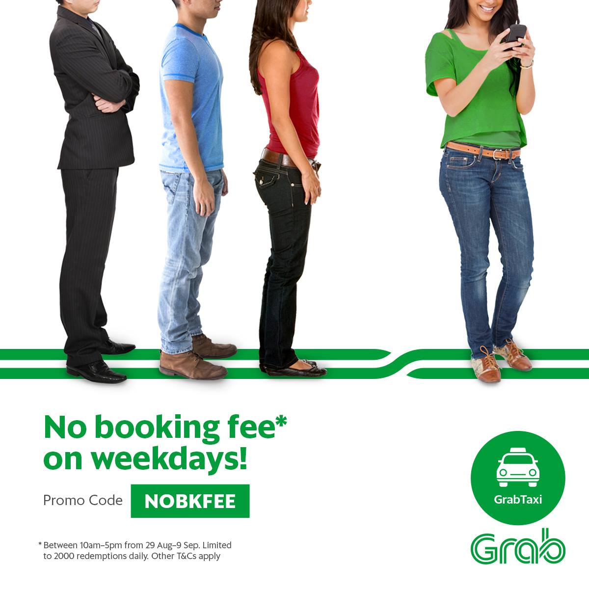 Grab Singapore No Booking Fee on Weekdays Promotion 29 Aug to 9 Sep 2016