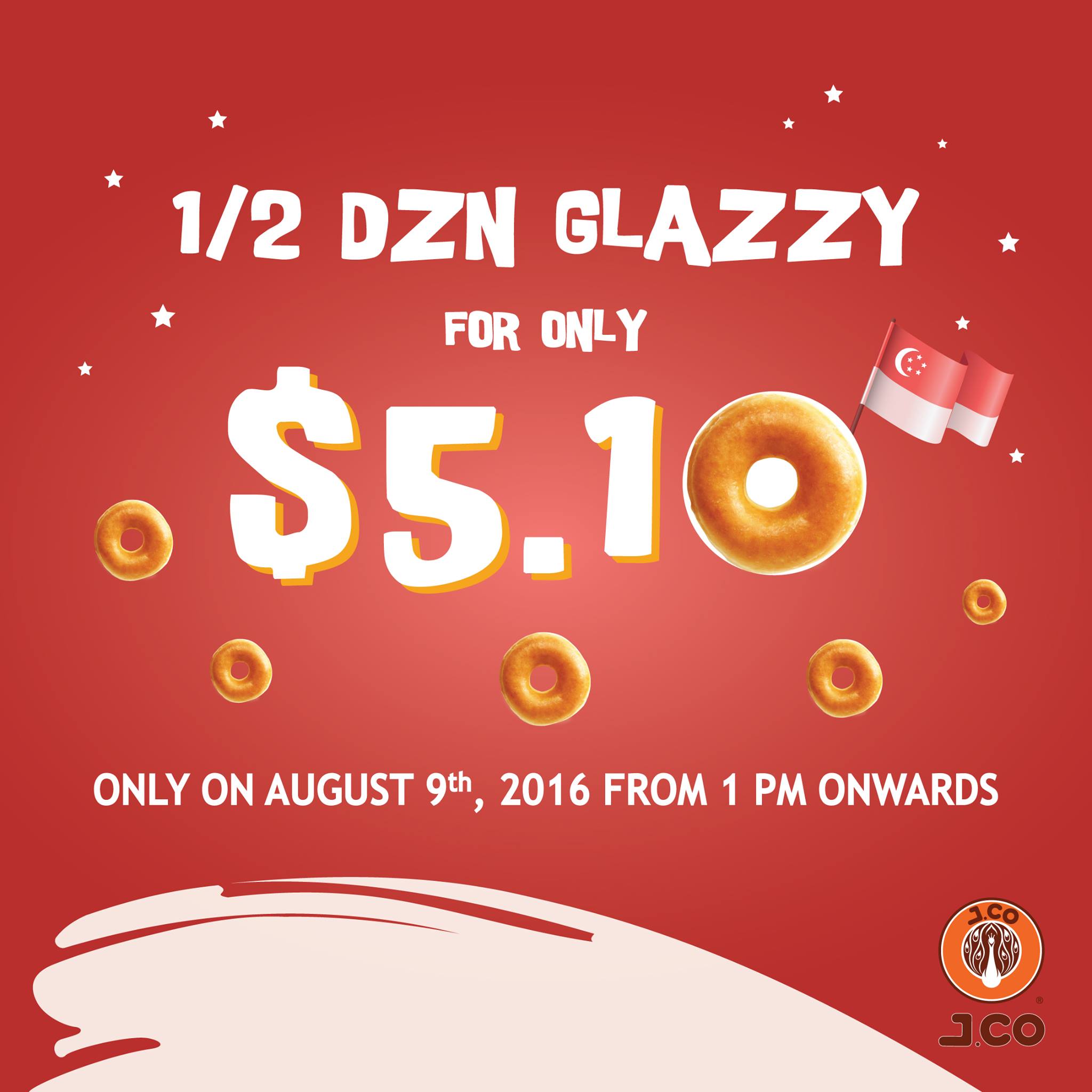 J.CO Donuts Singapore $5.10 Glazzy Donuts National Day Promotion 9 Aug 2016