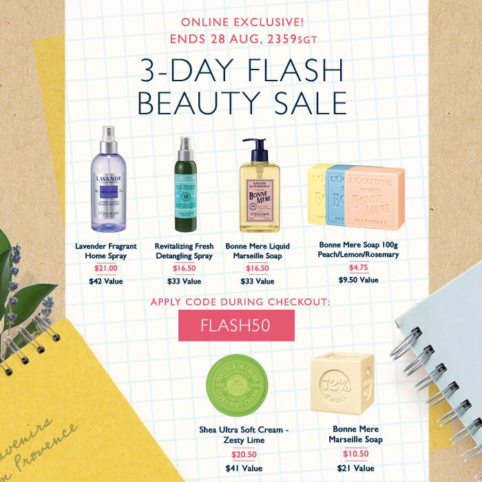 L’OCCITANE en Provence Singapore 3-Day Flash Beauty Sale Promotion ends 28 Aug 2016