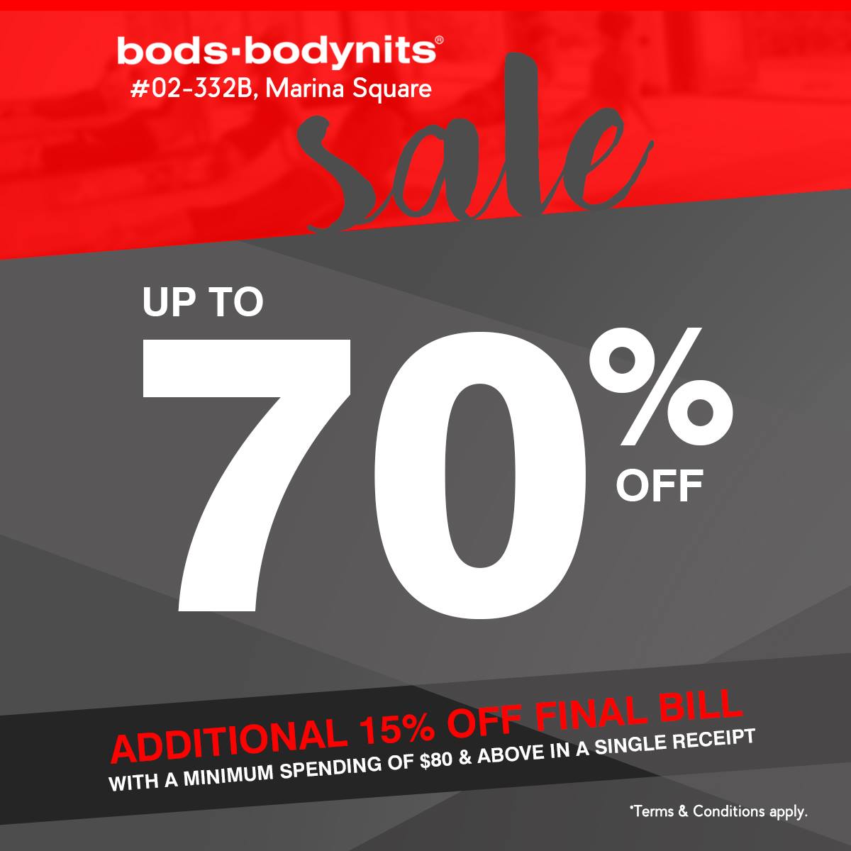 Marina Square Singapore bods.bodynits Sale Up to 70% Off Promotion ends 30 Sep 2016