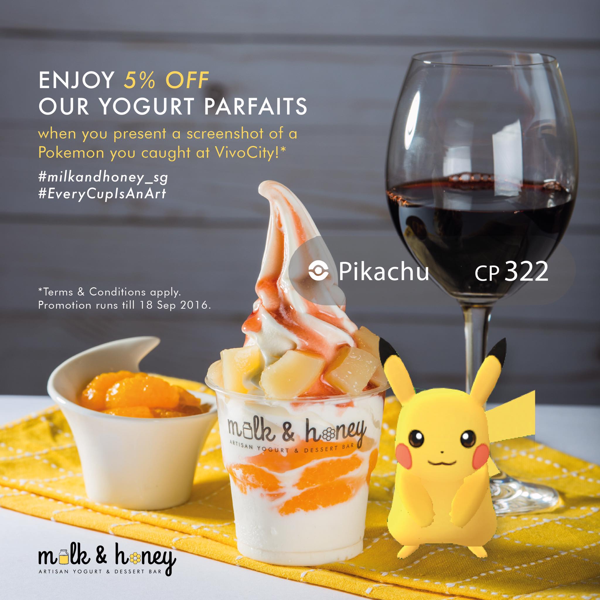 Milk & Honey Singapore Pokemon GO 5% Off Yogurt Parfaits Promotion ends 18 Sep 2016