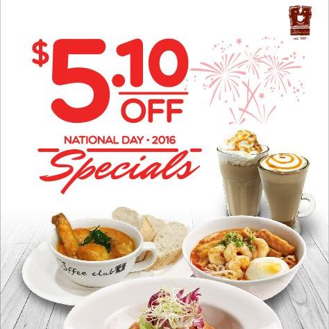 O’Coffee Club $5.10 Off Singapore National Day Promotion 1 to 31 Aug 2016