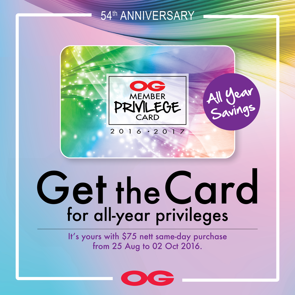 OG Singapore 54 Anniversary Sale Up to 20% Off Promotion ends 2 Oct 2016