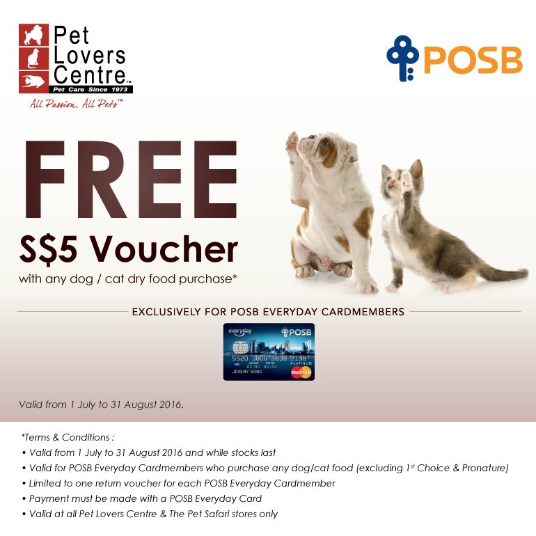 Pet Lovers Centre POSB Everyday Card Singapore Promotion 1 Jul to 31 Aug 2016