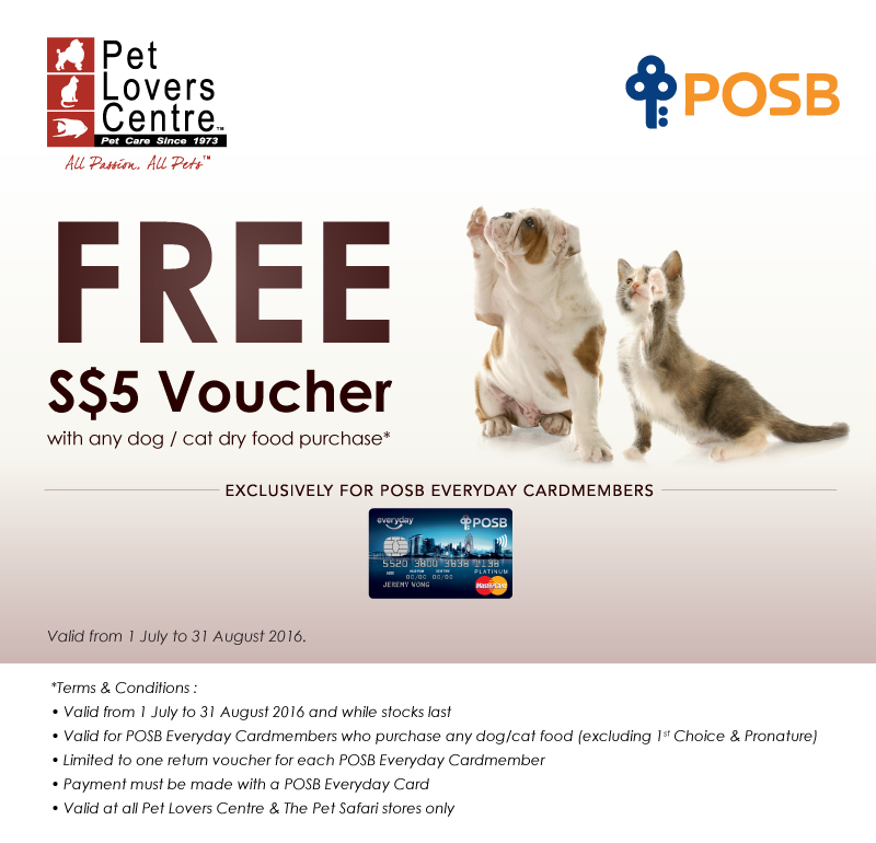 Pet Lovers Centre POSB Everyday Card Singapore Promotion 1 Jul to 31 Aug 2016 | Why Not Deals