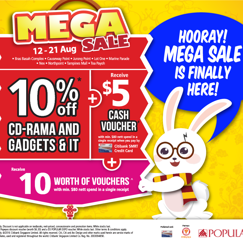 Popular MEGA Sale Up to 15% Off Storewide Singapore Promotion 12 to 21 Aug 2016