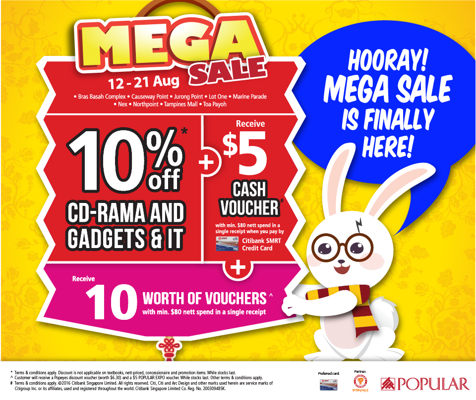Popular MEGA Sale Up to 15% Off Storewide Singapore Promotion 12 to 21 Aug 2016 | Why Not Deals