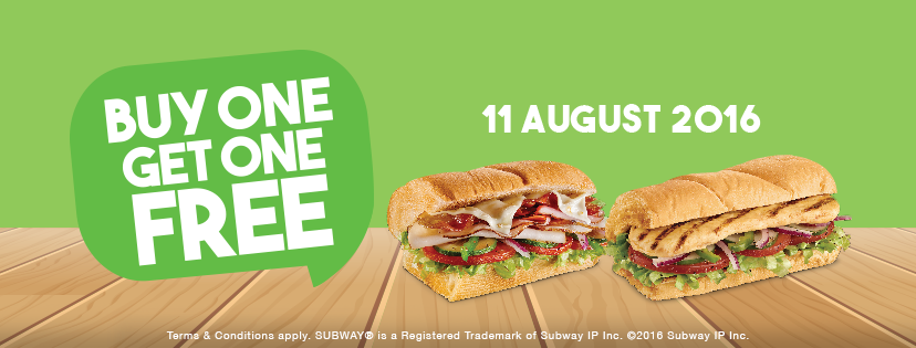 Subway Buy One Get One FREE Singapore Promotion 11 Aug 2016 | Why Not Deals