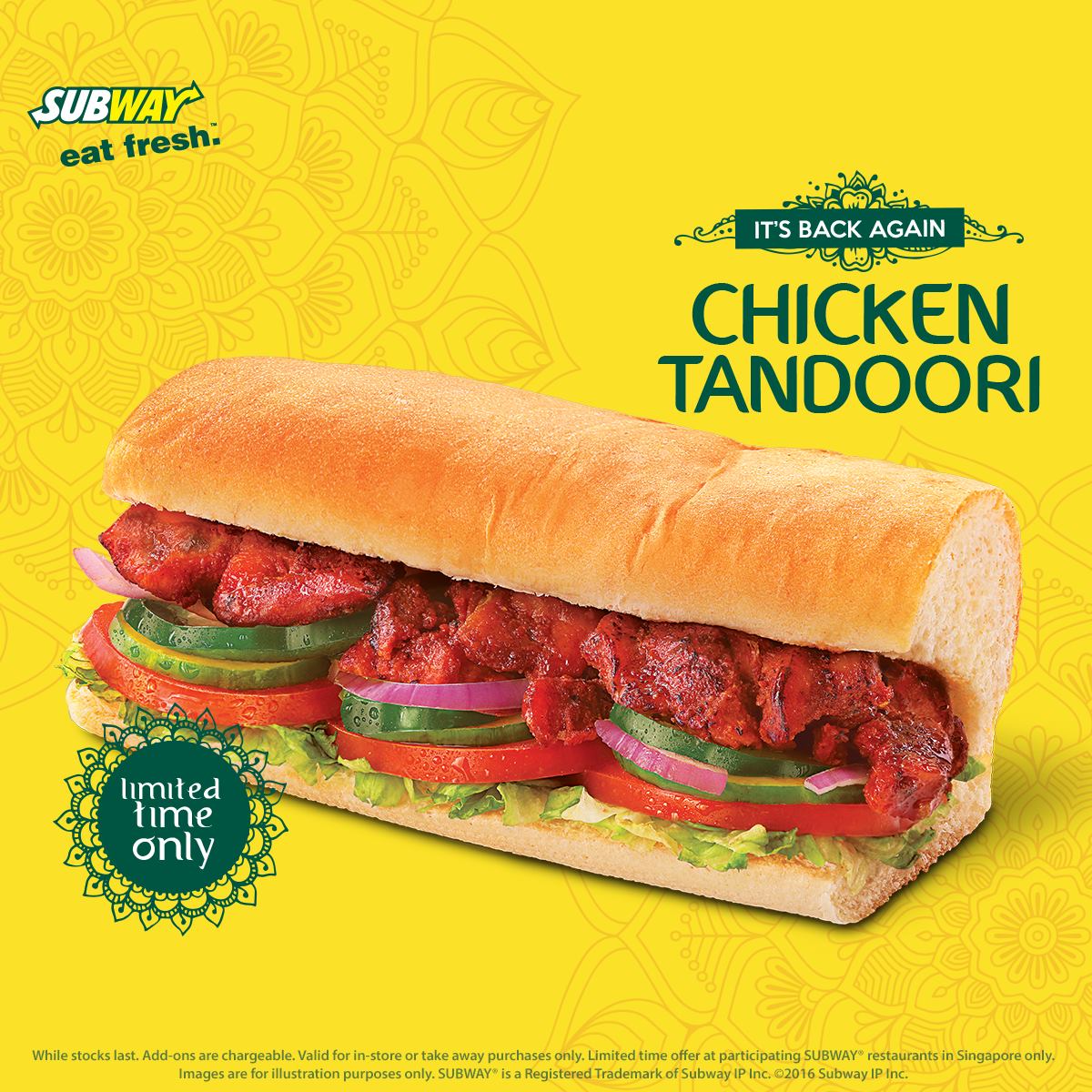 Subway Chicken Tandoori Limited Time Singapore Promotion ends 30 Sep 2016