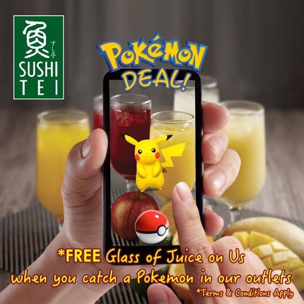 Sushi Tei Pokemon Go Catch a Pokemon & Get FREE Glass of Juice Singapore Promotion