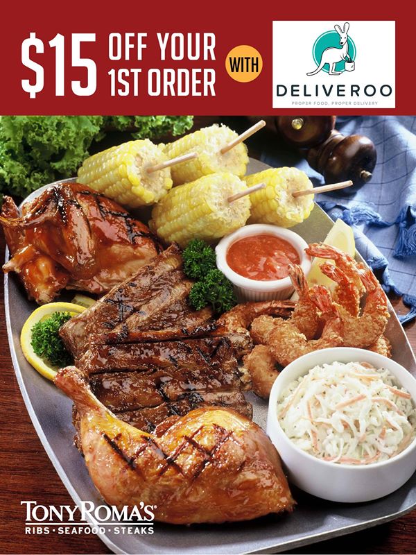 Tony Roma's $15 Off 1st Order with Deliveroo Singapore Promotion ends 20 Sep 2016 | Why Not Deals