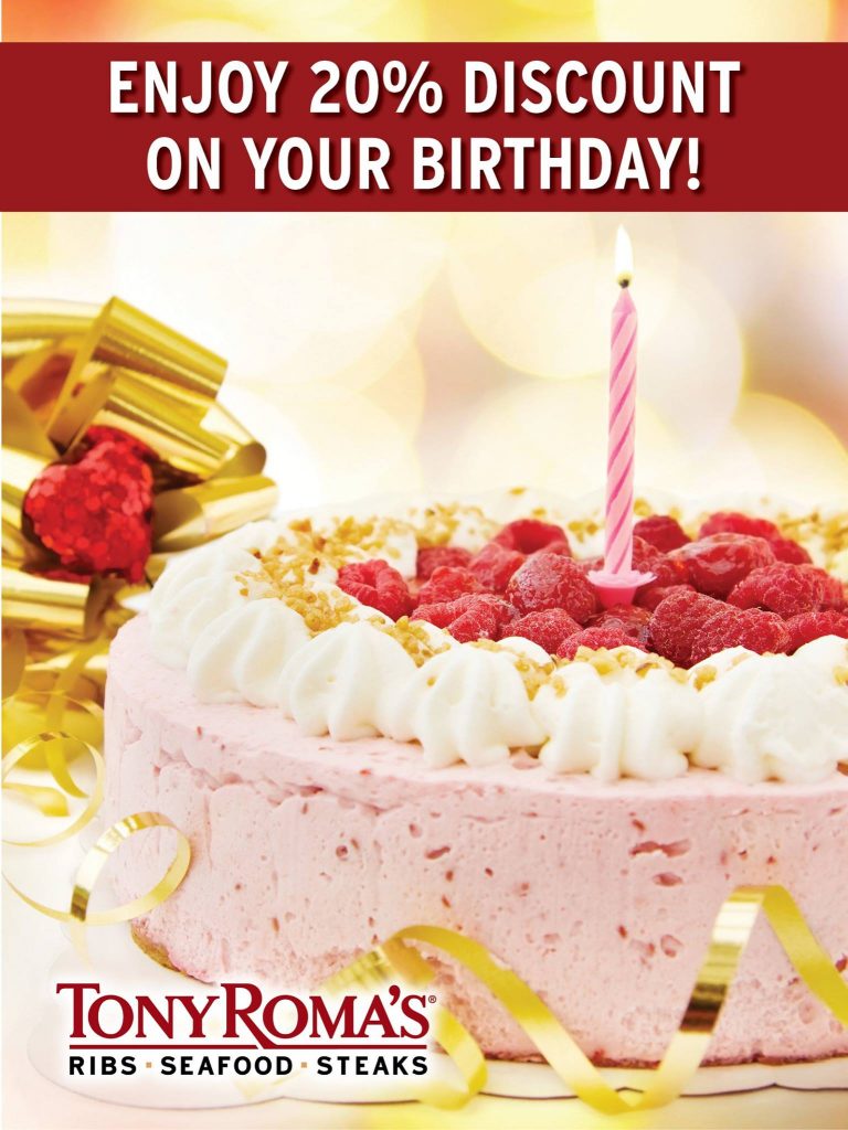 Tony Roma's Birthday 20% Off Singapore Promotion ends 31 Aug 2016 | Why Not Deals