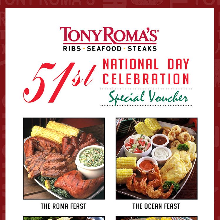 Tony Roma’s Singapore National Day Promotion ends 31 Aug 2016