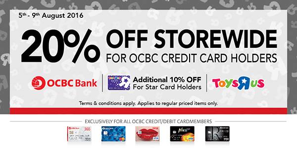 Toys "R" Us OCBC Cards 20% Off Storewide Singapore Promotion 5 to 9 Aug 2016 | Why Not Deals