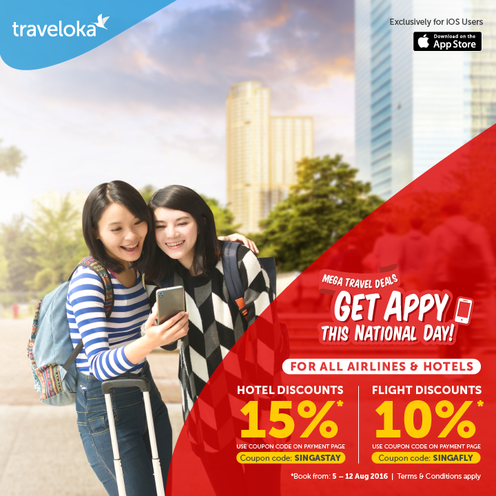 Traveloka Singapore National Day Promotion 15% Off 5 to 12 Aug 2016