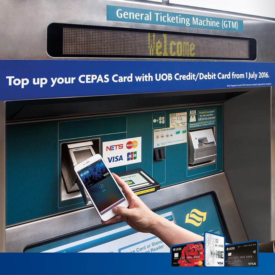 UOB Singapore Top Up $40 to CEPAS Card & Get $2 Cash Rebate Promotion ends 31 Dec 2016