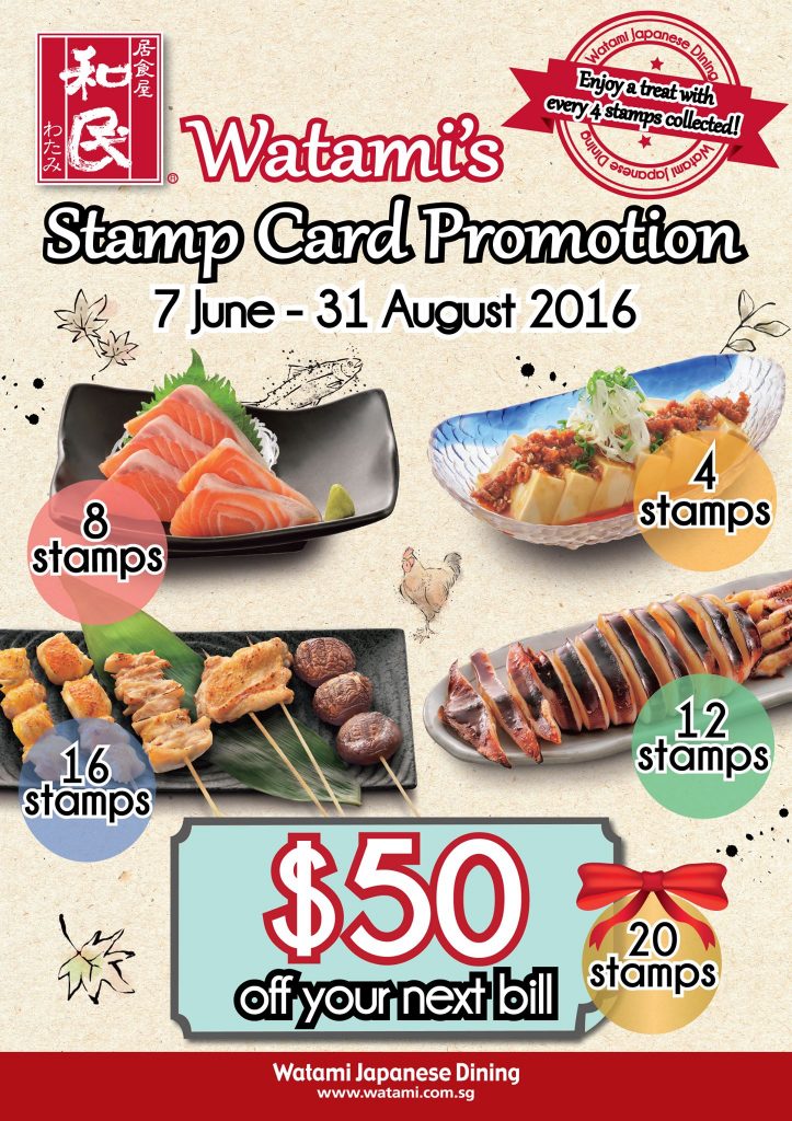Watami Singapore Stamp Card $50 Off Promotion 7 Jun to 31 Aug 2016 | Why Not Deals