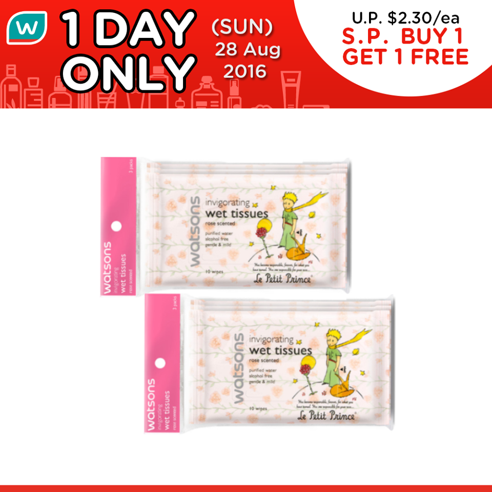 Watsons Singapore Buy 1 Get 1 FREE Wet Tissues Promotion 1 Day Only 28 Aug 2016
