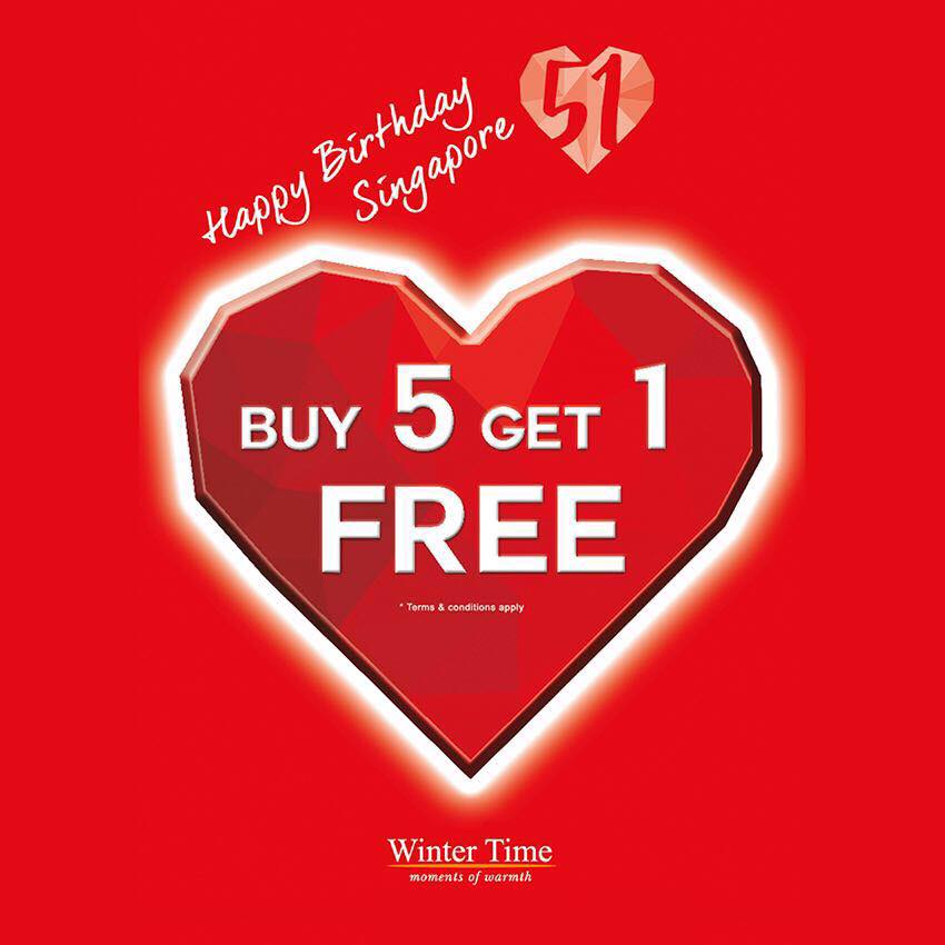 Winter Time Singapore National Day Buy 5 Get 1 FREE Promotion ends 14 Aug 2016